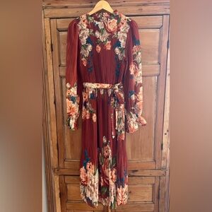 Flying Tomato Burgundy Floral Long Sleeve Dress